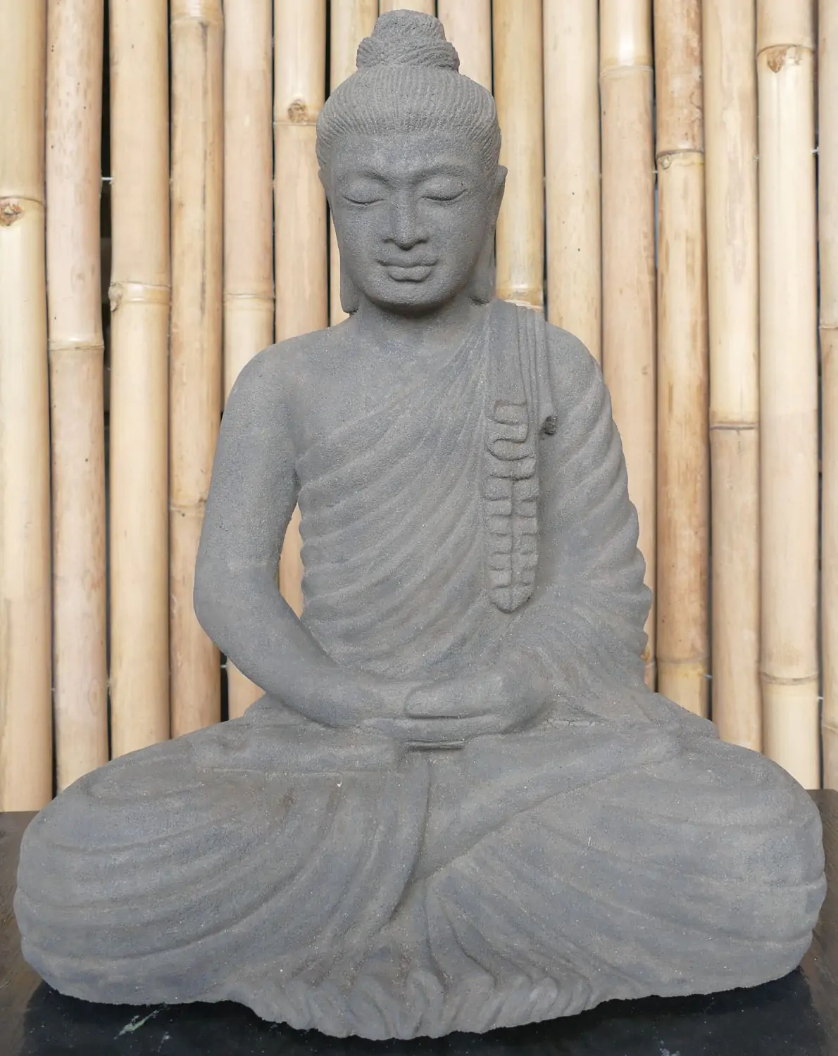  Product image 2 of the product “Sitting buddha, „Gandhara“  cast lava stone, handcrafted & coloured, 50cm height ”